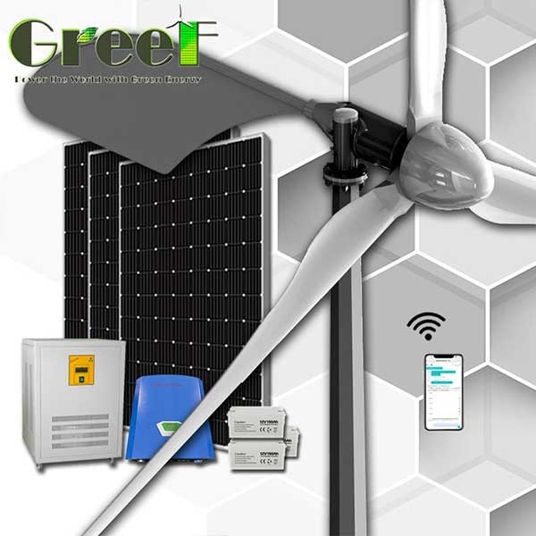 1KW الرياح الشمسية الهجين المحور الأفقي نظام مولد توربينات الرياح مجموعة كاملة